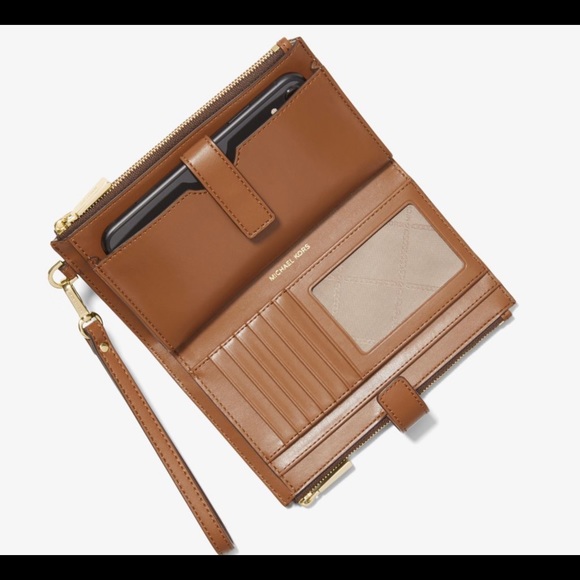 Michael Kors Jet double zip wristlet brown/tan leather - Picture 4 of 5